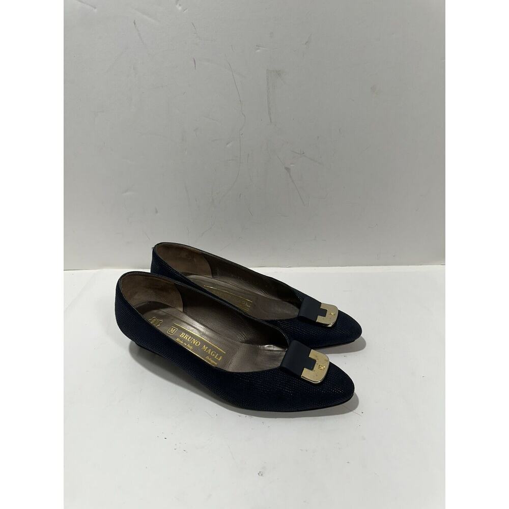 Bruno Magli Dark Navy/Black Dots Flats Dress Shoes Golden Acce 7.5 Made In Italy